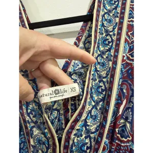 Natural Life Celia Maxi Dress XS Paisley Boho Smocked Kimono Sleeve Blue Red thumbnail 4