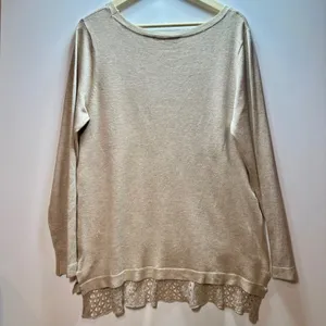 Cyrus Beige Knit Sweater Crochet Lace Tiered Hem Long Sleeve Pullover L tunic thumbnail 7