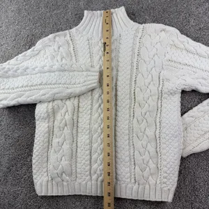 J.Crew Cable Knit Sweater Large Cream‎ Mock Neck Cotton Fisherman Runs Small thumbnail 2