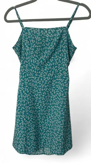 SHEIN Teal Floral Mini Dress Medium Y2K Cottagecore Spaghetti Strap thumbnail 1