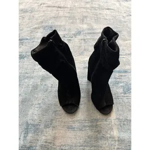 Qupid Black Sparkle Fabric Peep Toe Side Zip Block Heel Boots Size 6 thumbnail 3