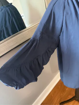 Current Air Ruffle Tie Boho Peasant Navy Sheer Fairycore Blouse Medium thumbnail 3