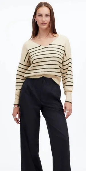 EUC Madewell Wedged V-Neck Sweater • size Large • NT588 PILLING thumbnail 1