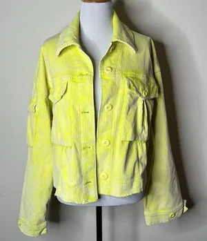 Free People Neon Yellow Cropped Oversized Corduroy Part Time Love Jacket thumbnail 1