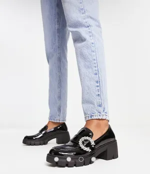 Steve Madden | Hailey Embellished Buckle Shoe In Black Patent Loafer Size 5.5 thumbnail 3