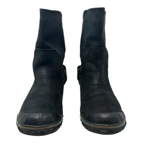Sorel Slimshortie Waterproof‎ Leather Moto Boots Black Buckle Womens 9 thumbnail 2