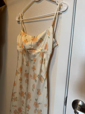 Pale Yellow Dress w/ Orange Floral Tie-back cutout thumbnail 2
