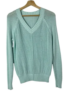 Ann Taylor LOFT Light Blue V-Neck Pullover Sweater S‎ thumbnail 1