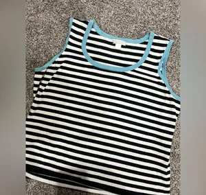 Christopher & Banks Black and White Striped Tank with Blue Trim thumbnail 5