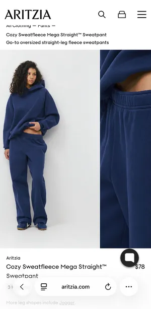Aritzia Sweatfleece Mega Fit Navy Sweatpants thumbnail 2