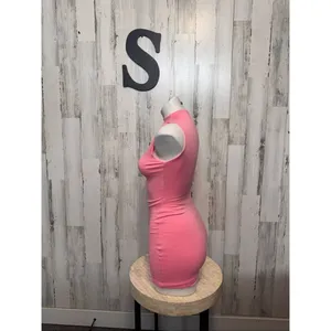 Tresser Dress Womens Small Pink Mock Neck Sleeveless Bodycon Mini Made in LA thumbnail 2