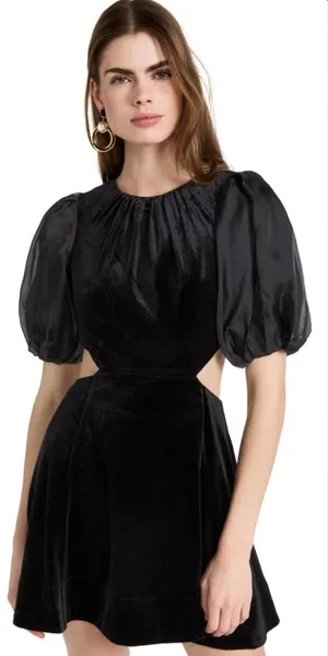 Bardot Marina Velvet Backless Mini Dress Black Womens 6 Medium Sheer Sleeves New thumbnail 1