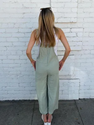 Gigio sage Green wide leg overalls w/ adjustable straps sz S #boho #retro #momcore #cottagecore thumbnail 5