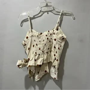 Moon River Tank Linen Size Small Tan With‎ Brown Polka dots V Neck Button… thumbnail 4