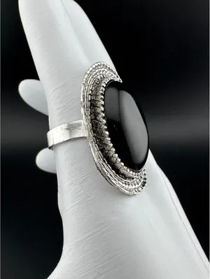 Vintage Style Black Onyx Statement Ring Silver thumbnail 2