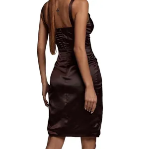 NWT Bella Barnett Satin Corset Pleated Draped Wrap Slit Midi Dress Glam Size M thumbnail 2