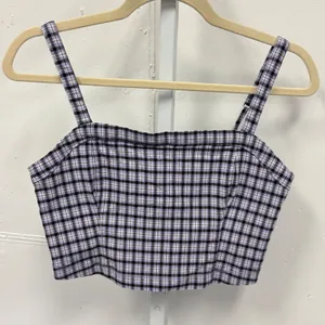 Hollister Purple Plaid Advanced Stretch Crop Top Cami Adjustable Straps Size Med thumbnail 1