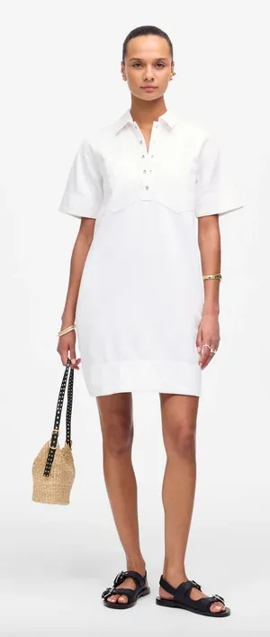 Madewell Denim Popover Dress Shift Pockets Casual Pure White Minimalist S NWT thumbnail 1