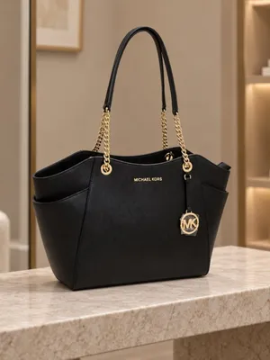 Michael Kors Black Saffiano Leather Chain Shoulder Tote Bag NWT thumbnail 3