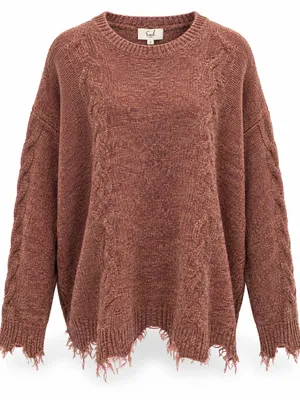 Easel Los Angeles Oversized Distressed Marled Knit Sweater Rust Brown S thumbnail 1