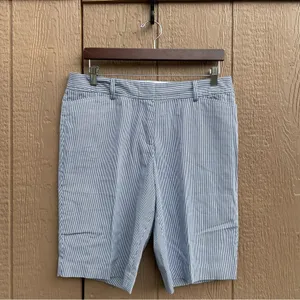 Talbots Womens Perfect Shorts Blue White Stripe Long Cotton Blend Size 10 thumbnail 2