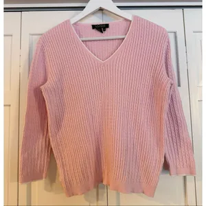 Lauren Ralph Lauren 100% cotton pink cableknit vneck sweater M thumbnail 2