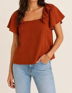Madewell Rust Orange Textured Ruffle Sleeve Blouse Size Large thumbnail 1