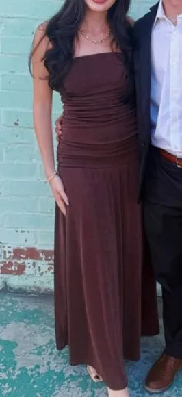 Line + Dot Bri Brown Strapless Draped Maxi Dress thumbnail 1