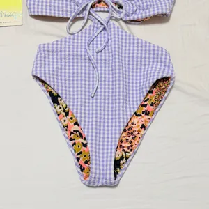 Maaji Lavender Gingham Reversible Trikini One-Piece Swimsuit size Small- NWT thumbnail 4
