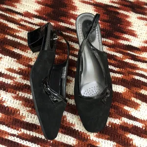 Vintage 90s Y2K Goth Coquette Leather Suede Preppy Ballet Bow Slingback Flats Kitten Heels Pumps thumbnail 2