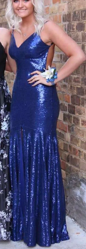 Blue Sequin Prom Dress thumbnail 1