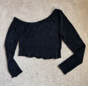 Hot Topic Social Collision Black Off The Shoulder Lightweight Textured Top. thumbnail 1