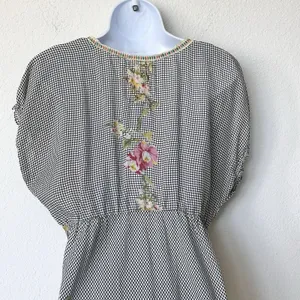 Johnny Was Silk Tunic M floral Embroidered Gathered Waist blouse lightweight thumbnail 6