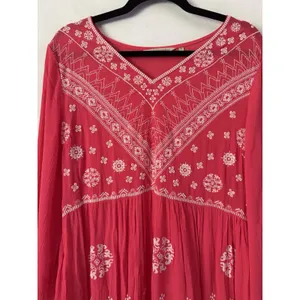 Soft Surroundings Coral Guazey Embroidered Flowy Maxi Dress Size Medium thumbnail 3