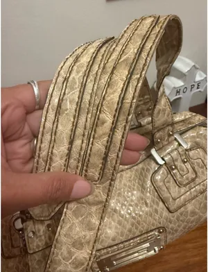 Guess Beige/Tan Textured Shoulder Bag with Metal Plaque thumbnail 7