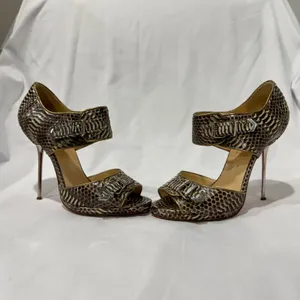 Christian Louboutin Roccia Python Double Buckle Metallic Pin Heel Sandals 39 thumbnail 5