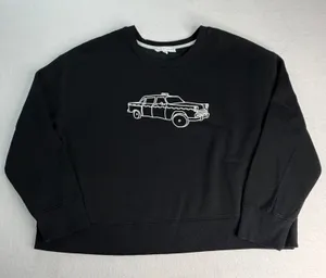 Jane + Delancey Black Taxi Cab Embroidered Pullover Sweatshirt XL Fleece Lined thumbnail 1