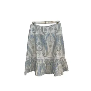 Y2k split cotton Flirty light blue paisley skirt ruffle hem ribbon Trim detail thumbnail 4
