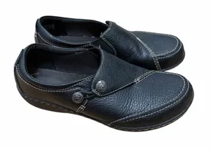 Clarks Black Leather Ashland Lane Q Slip On Loafers Sz 8 thumbnail 1