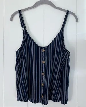 Hollister Blue Stripe Button Up Tank Top M thumbnail 1