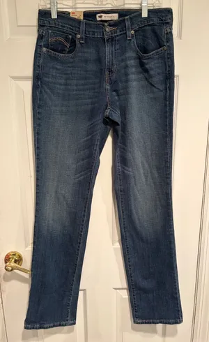 Levis 505 Straight Leg Jeans Womens 8 L Dark Wash Denim Stretch New NWT thumbnail 1