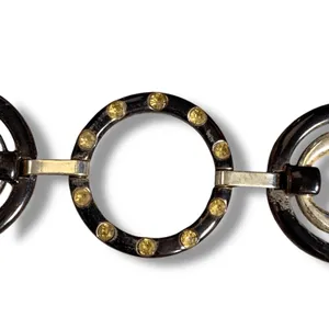 Chicos Black Gold Enamel Link Disc Chain Waist Belt Statement Accessory Boho‎ thumbnail 7