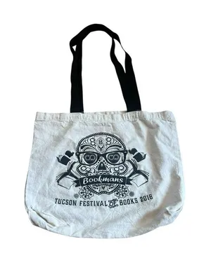 White Tote Bag Black Handles Bookman's Tucson Books thumbnail 1