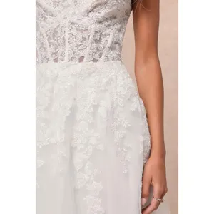 NEW Lulus Luxe Bridal Glorious Luxury Sheer Tulle Embroidered Wedding Maxi Dress thumbnail 2