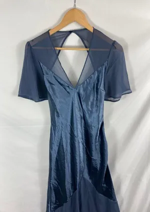 Topshop Satin Mixed Fabric Hi Low Maxi Dress Navy Size 6 thumbnail 4