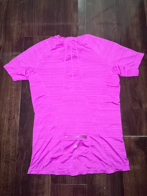 Athleta Purple Zip Up Running Shirt Short Sleeve Size M thumbnail 3