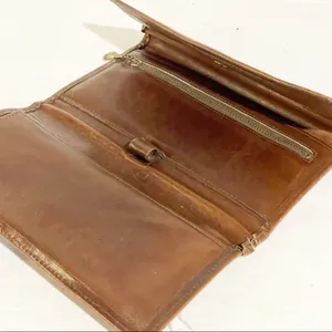 Gucci Vintage Brown Leather Cloth Wallet‎ Check Holder Snap Zipper thumbnail 5