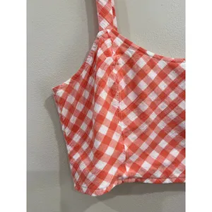 Aerie Peach Gingham Cottagecore Picnic Crop Tank Top Size XL‎ thumbnail 3