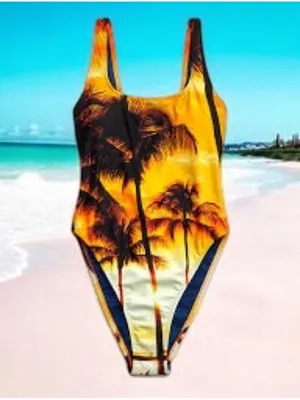 Aerie Sunset Palm Tree Cheekiest One Piece Swimsuit NWT XS thumbnail 2