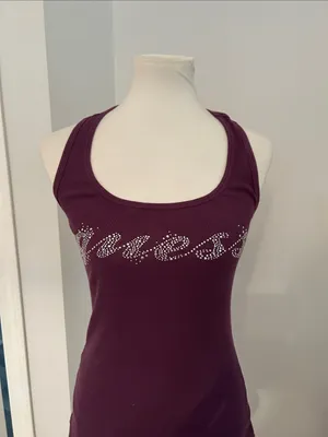 💗😻 Cutest y2k GUESS Plum Rhinestone Logo Ribbed Tank thumbnail 2